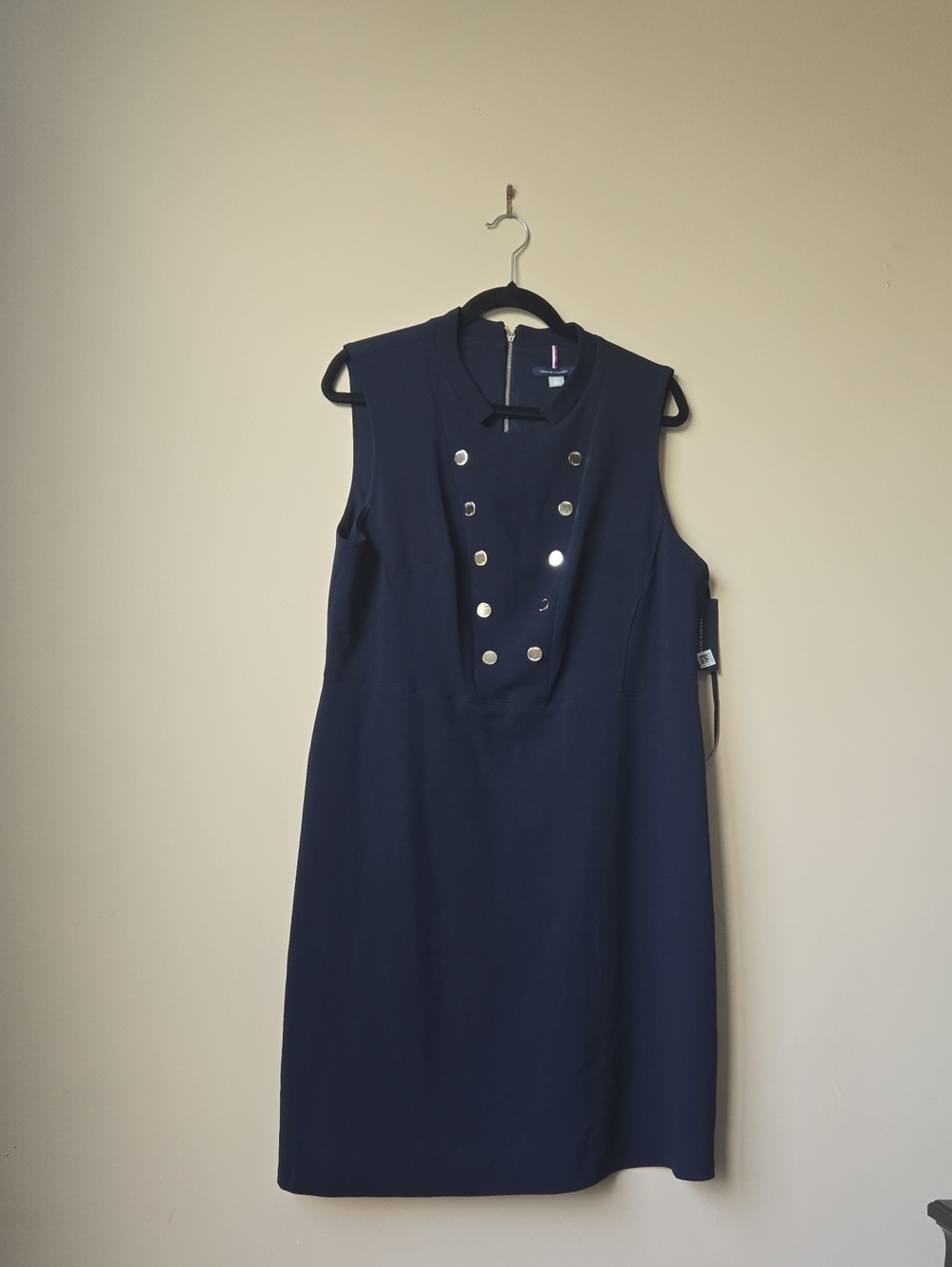 Tommy Hilfiger Navy Sleeveless Shift Dress with Metallic Buttons